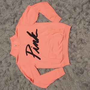 Victoria's Secret Pink Coral Orange Pink Quarter Zip Cozy Sweatshirt Pullover